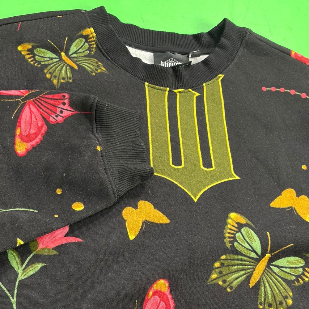 Wicked Movie Sweatshirt Womens M Black Butterfly Floral Logo AOP Gothic Pullover